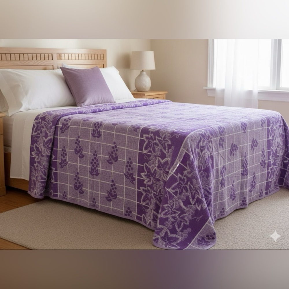 Vintage New Purple White Grape Vine Cotton Terry Bath Sheet/Throw/Beach Towel
